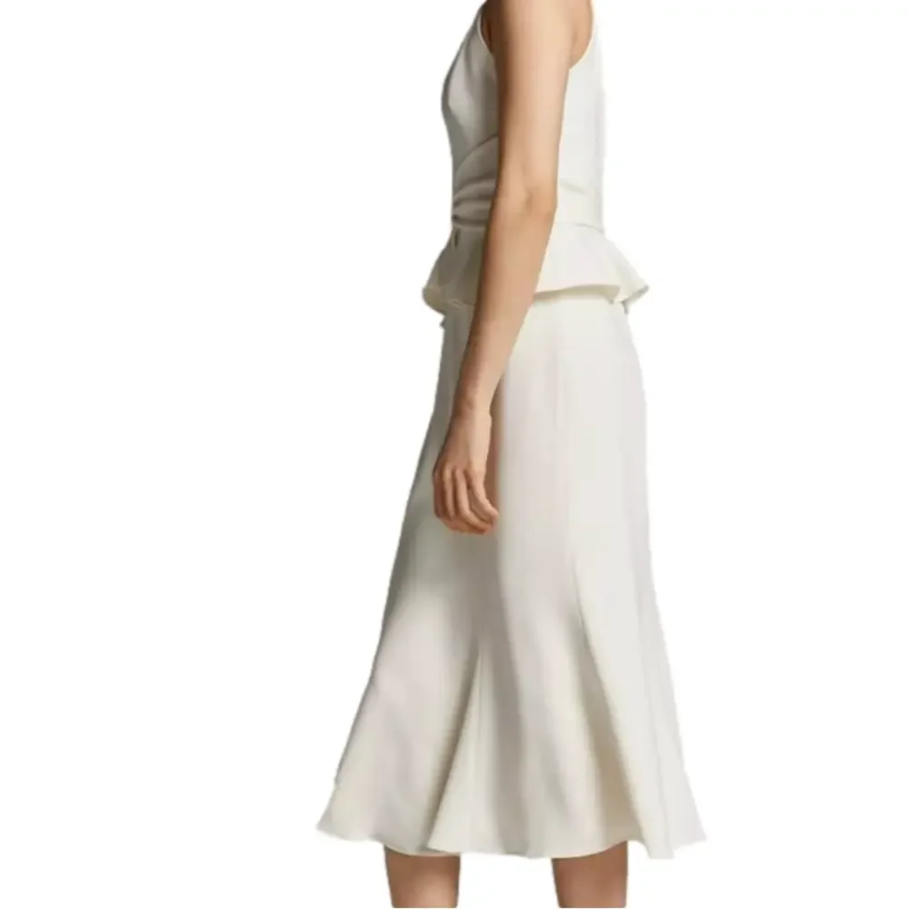 Monique Lhuillier Concertina MIDI Dress peplum fit and flare white dress - Picture 4 of 10